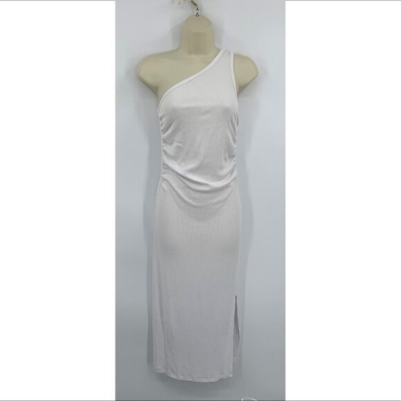 LNA Ariel Tank Dress White one shoulder ribbed stretchy slit midi bodycon Small - Picture 2 of 5